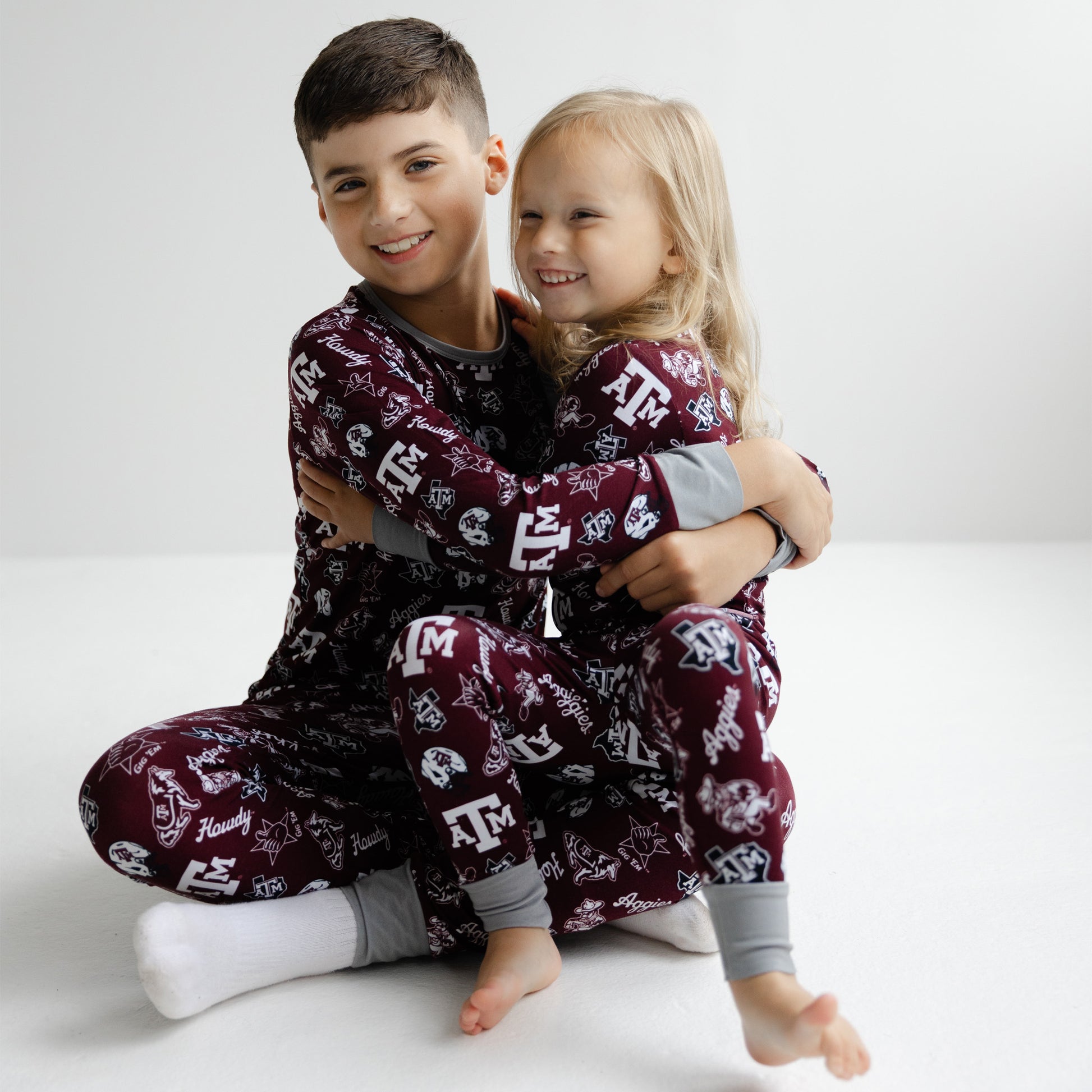 Texas A&M Aggies kids pajama set with all-over collegiate logo print