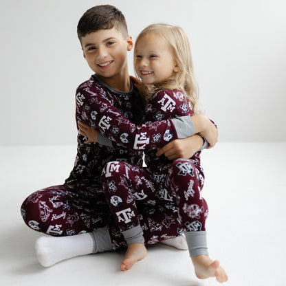 Texas A&M Aggies kids pajama set with all-over collegiate logo print