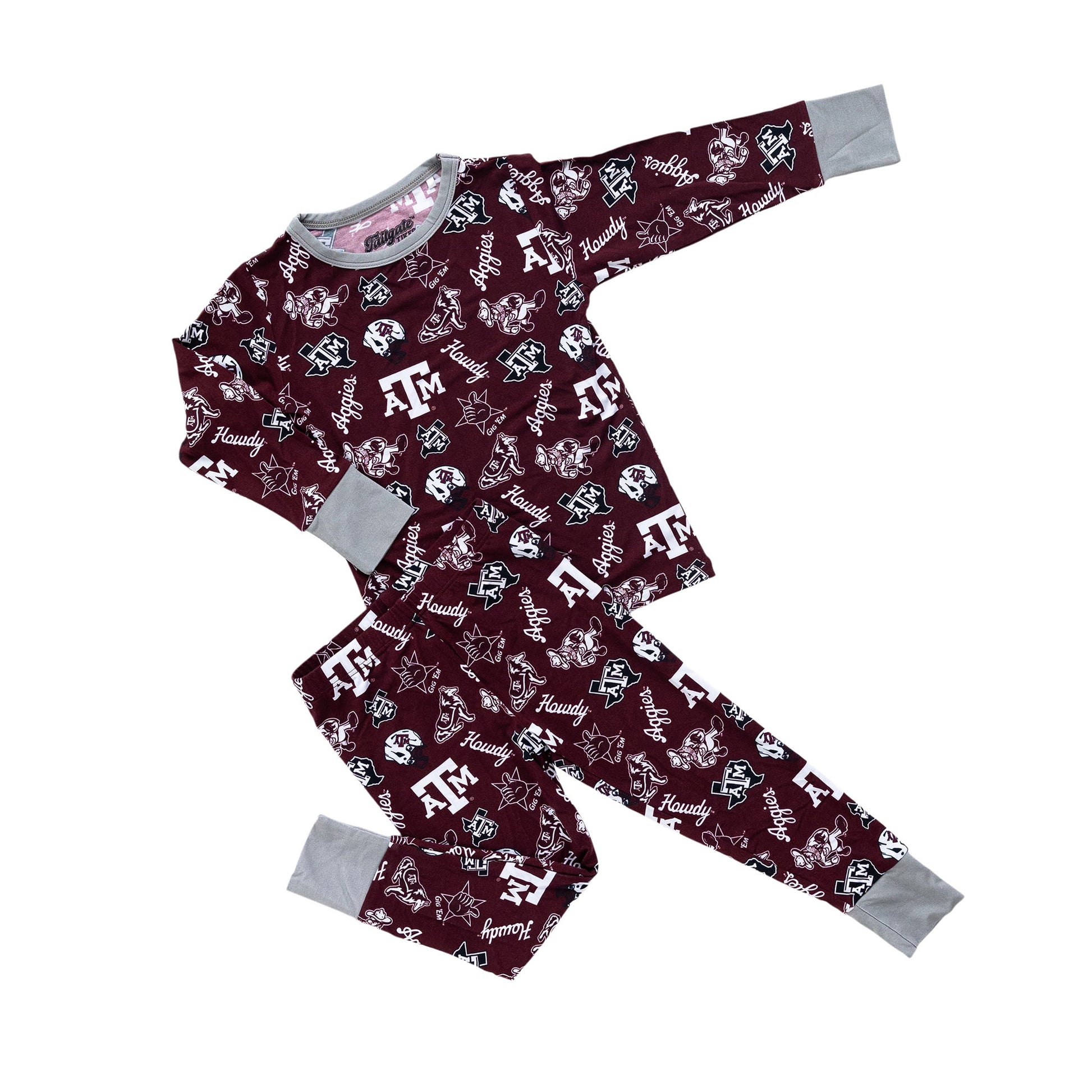 Officially licensed Texas A&M Aggies two-piece pajamas for toddlers and kids