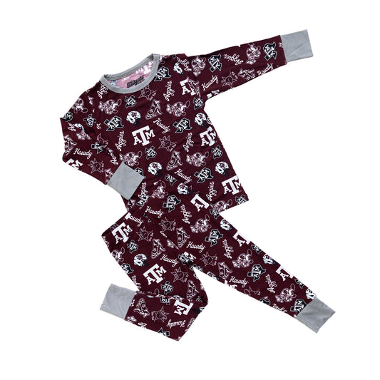 Officially licensed Texas A&M Aggies two-piece pajamas for toddlers and kids