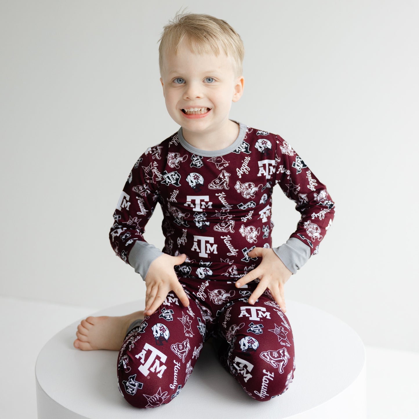 Texas A&M Aggies bamboo pajamas for little fans with maroon and white design