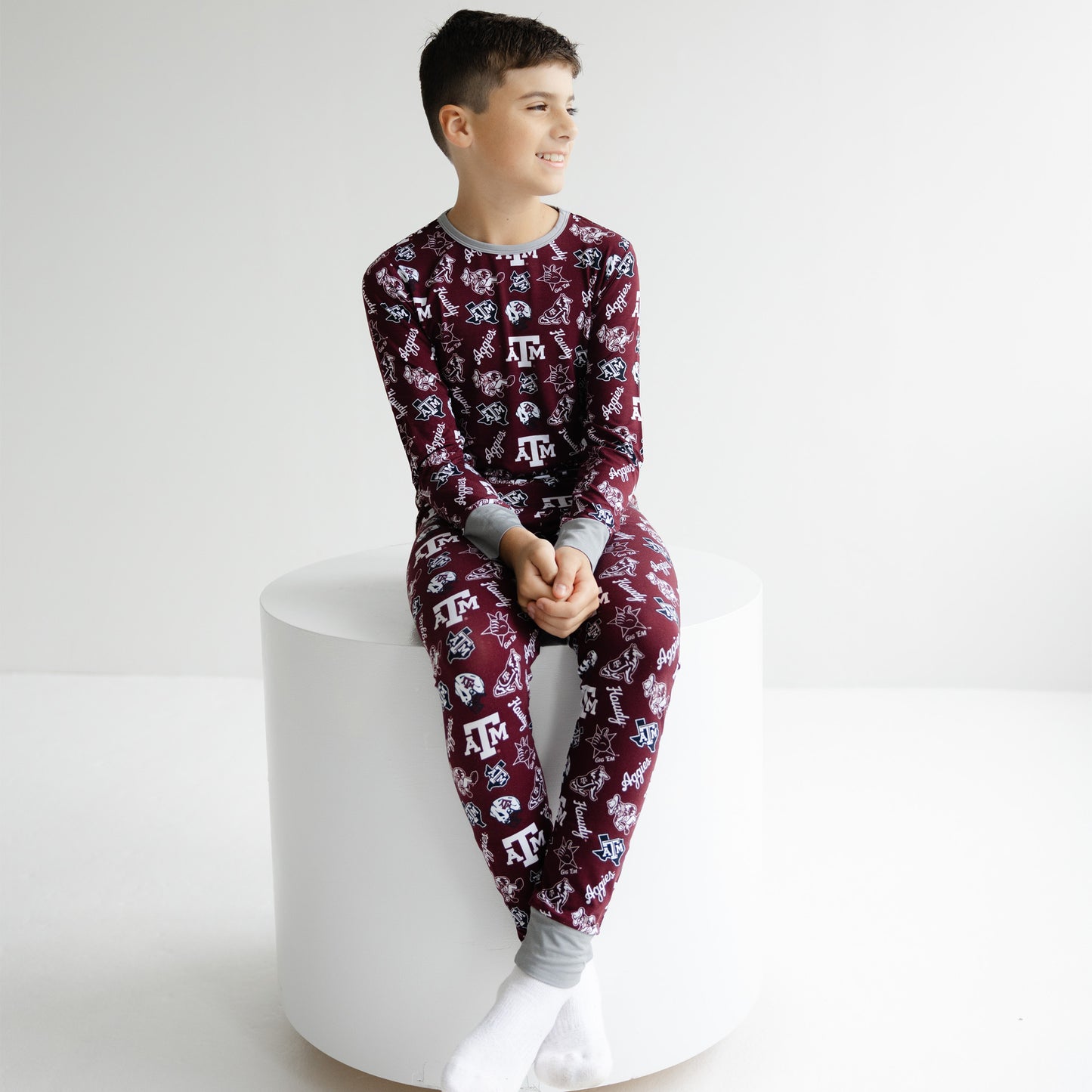 Texas A&M Aggies kids two-piece pajamas for game day lounging and bedtime