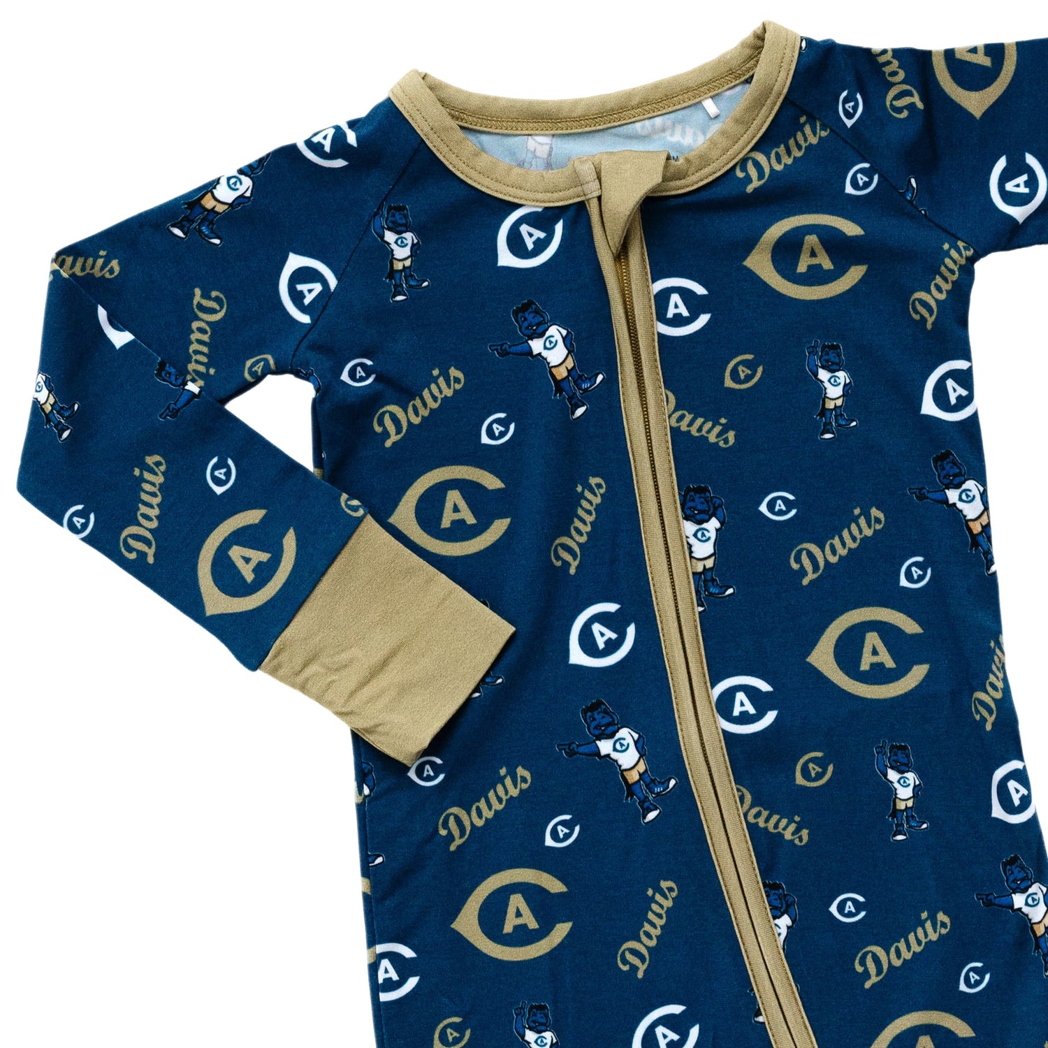 UC Davis Aggies infant bamboo one-piece sleeper with all-over Aggies print