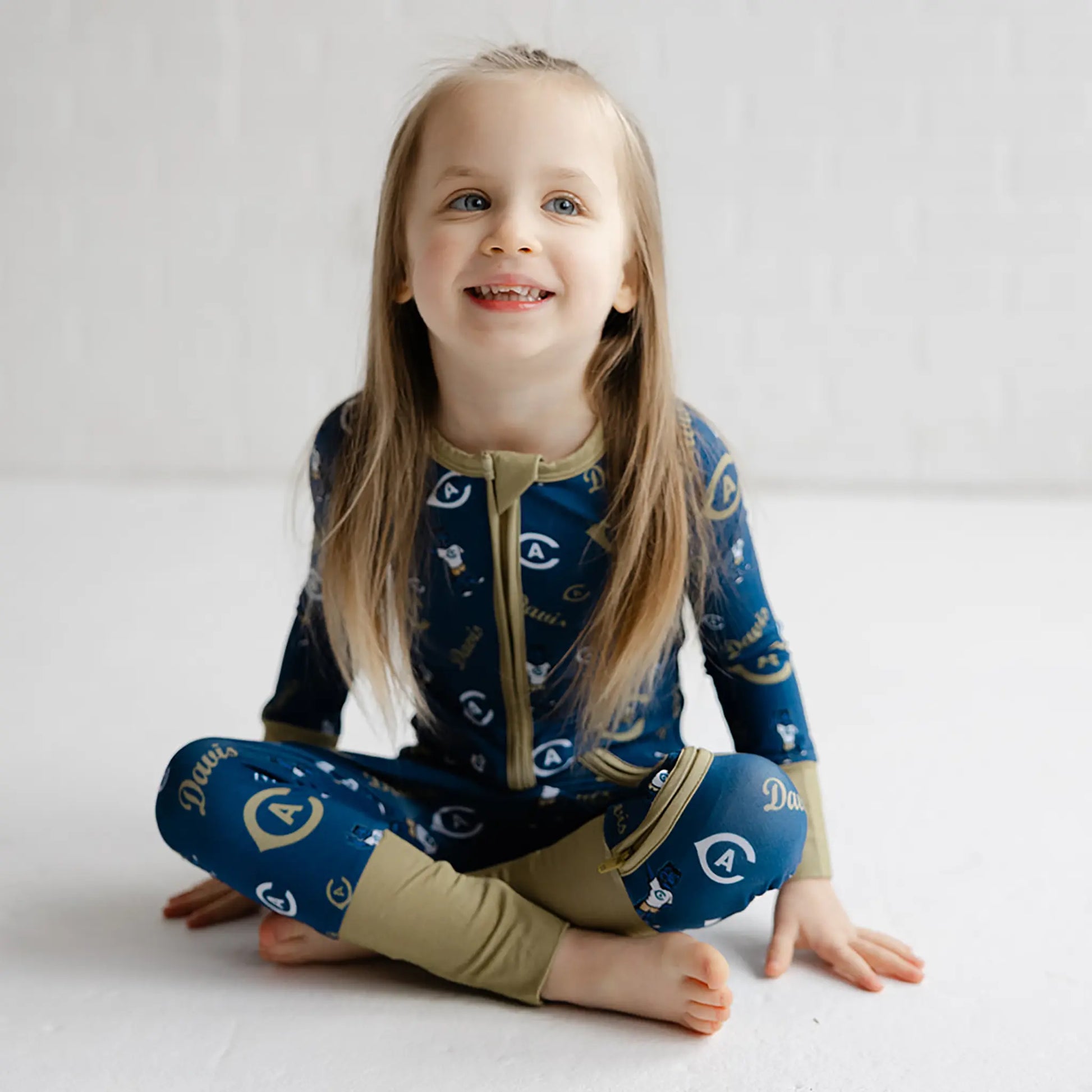 UC Davis Aggies baby game day bamboo sleeper with soft stretch fabric and double zipper.