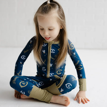 UC Davis Aggies bamboo footed sleeper in blue with officially licensed collegiate branding.