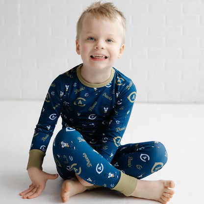 UC Davis Aggies bamboo kids sleepwear set with long sleeve top and matching pants.