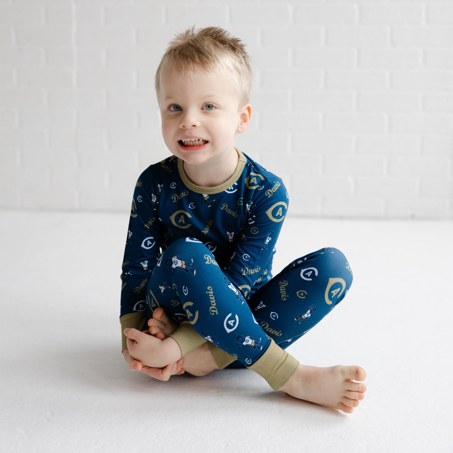 UC Davis Aggies bamboo pajama set featuring blue and gold team branding