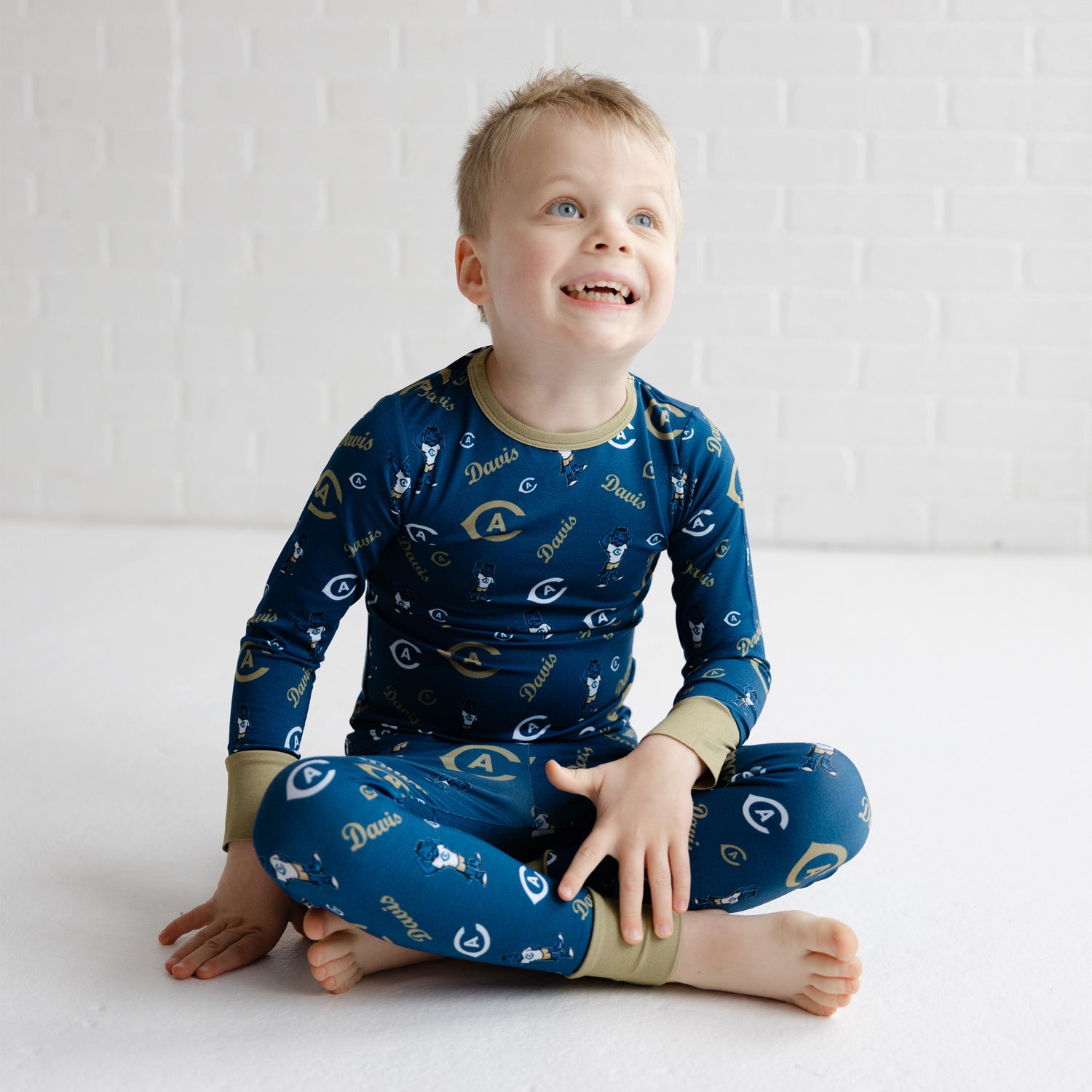 UC Davis Aggies bamboo pajamas for little fans with blue and gold team design