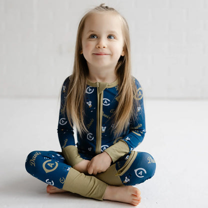 UC Davis Aggies double zip bamboo onesie for infants and toddlers in breathable bamboo fabric.
