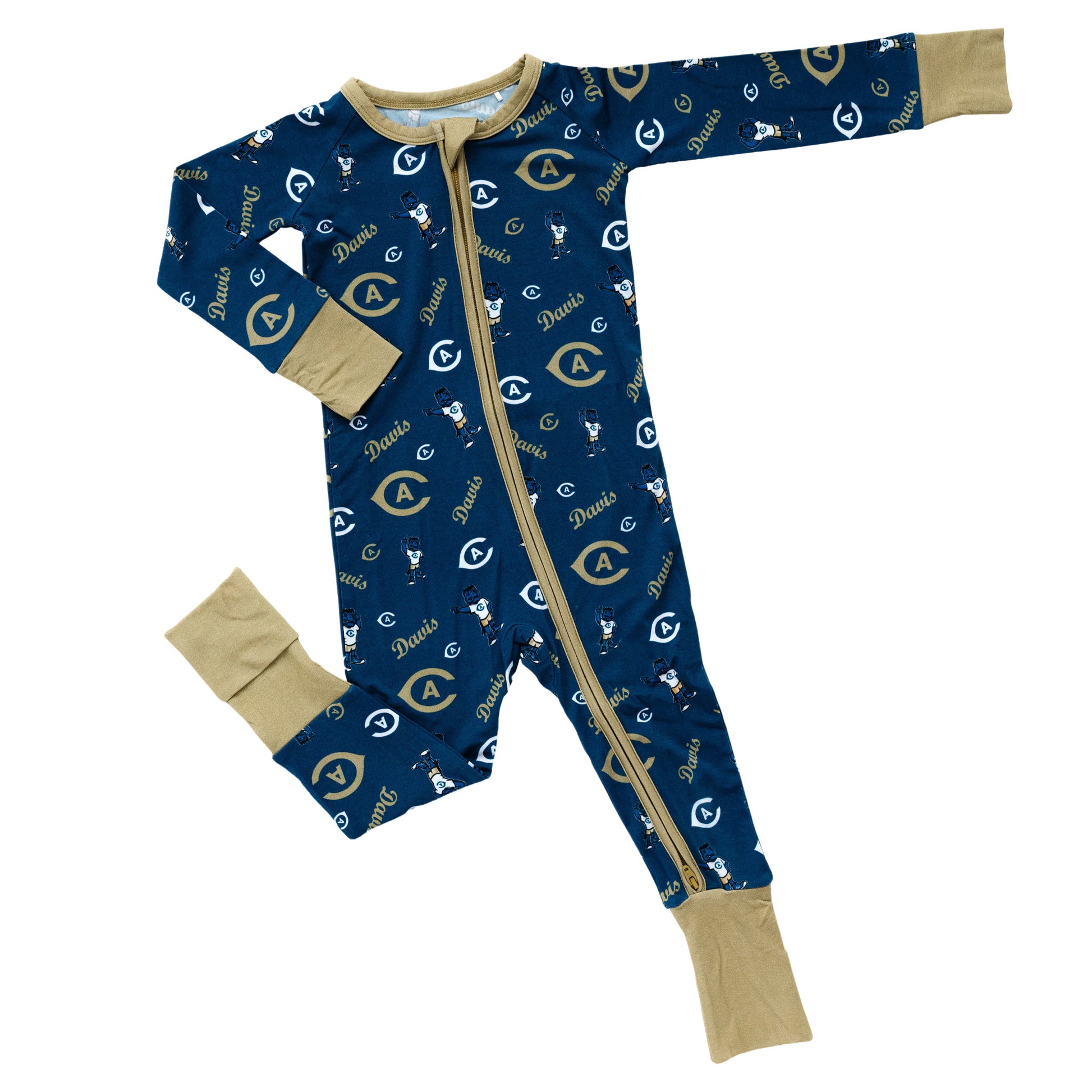 Officially licensed UC Davis Aggies baby sleeper made from soft bamboo fabric