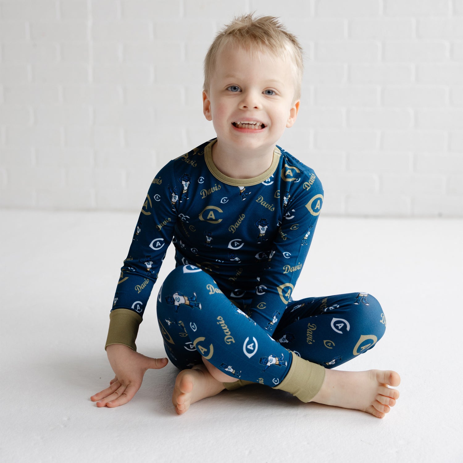 UC Davis Aggies kids two-piece pajama set made from soft bamboo fabric