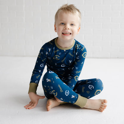 UC Davis Aggies kids two-piece pajama set made from soft bamboo fabric