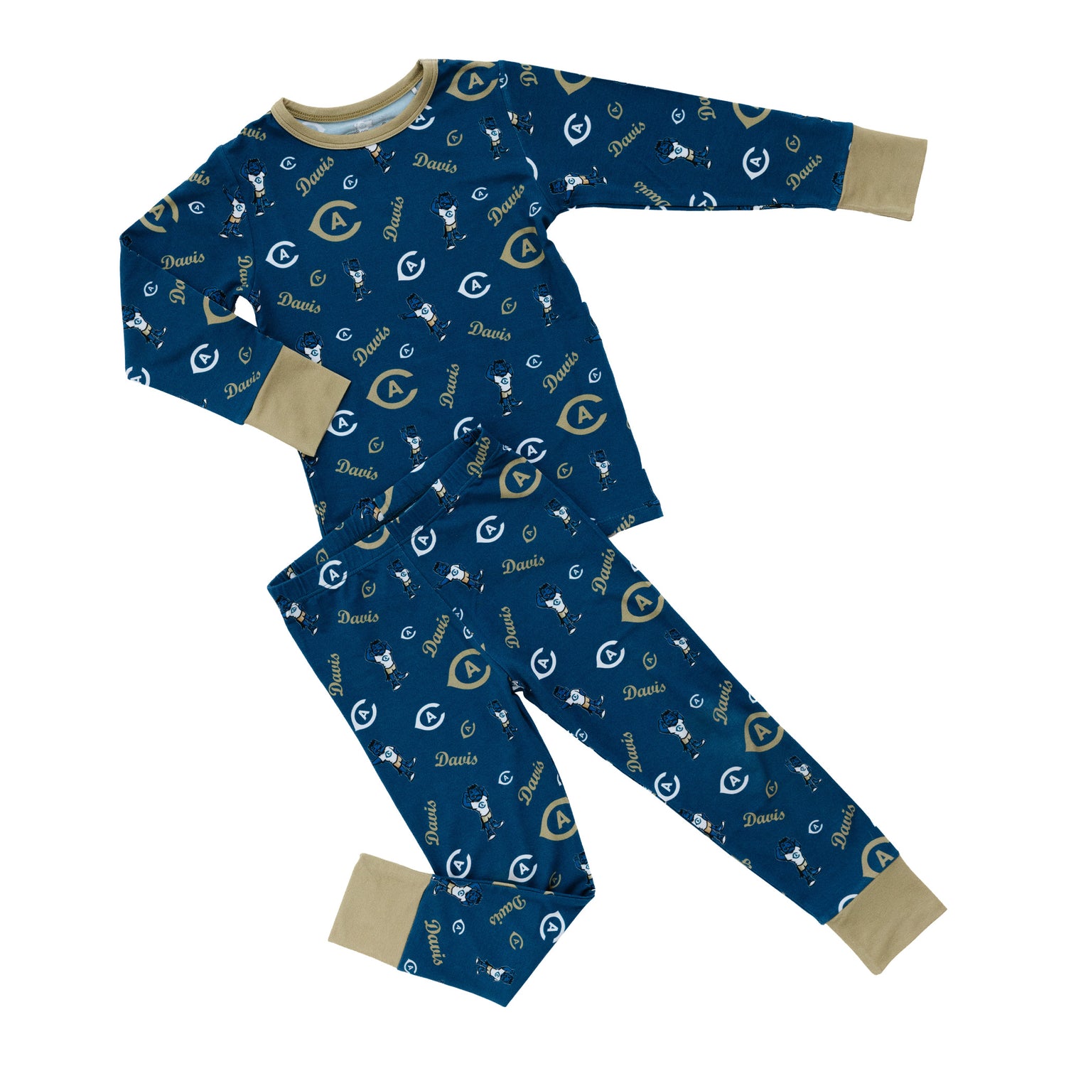 Officially licensed UC Davis Aggies two-piece pajamas for toddlers and kids