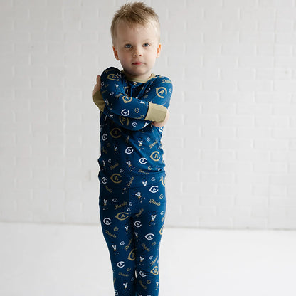 UC Davis Aggies two piece sleepwear set in soft bamboo fabric for toddlers and youth.
