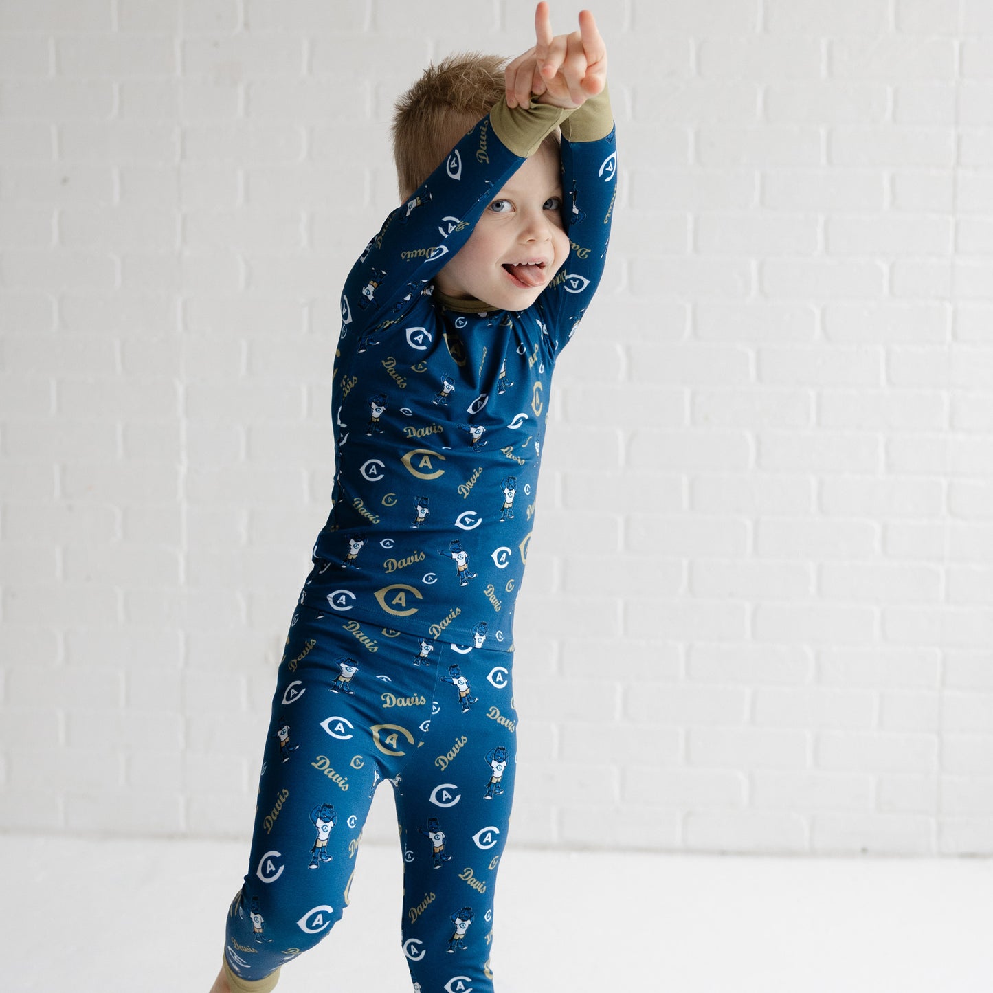 UC Davis Aggies children’s two-piece pajama set with long sleeve top and pants