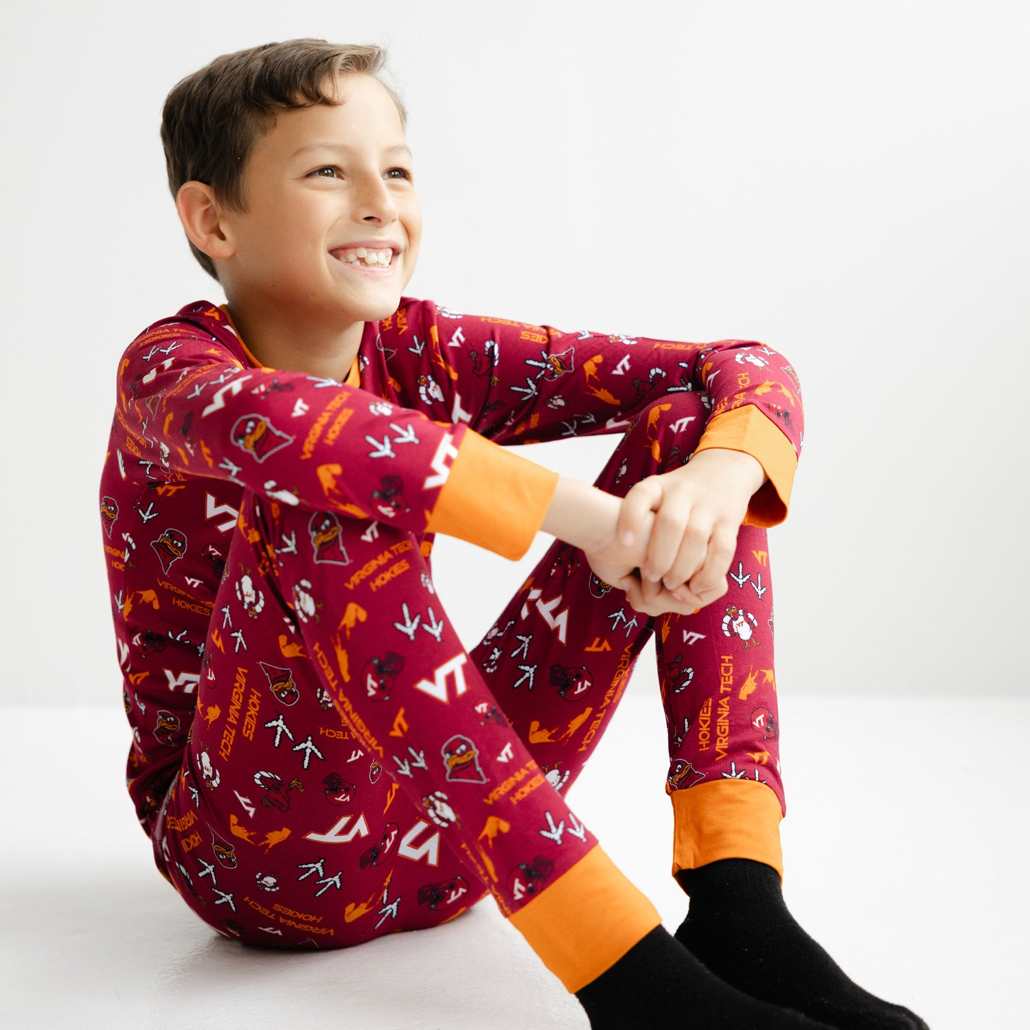 Virginia Tech Hokies toddler bamboo pajama set made from ultra-soft stretch fabric.