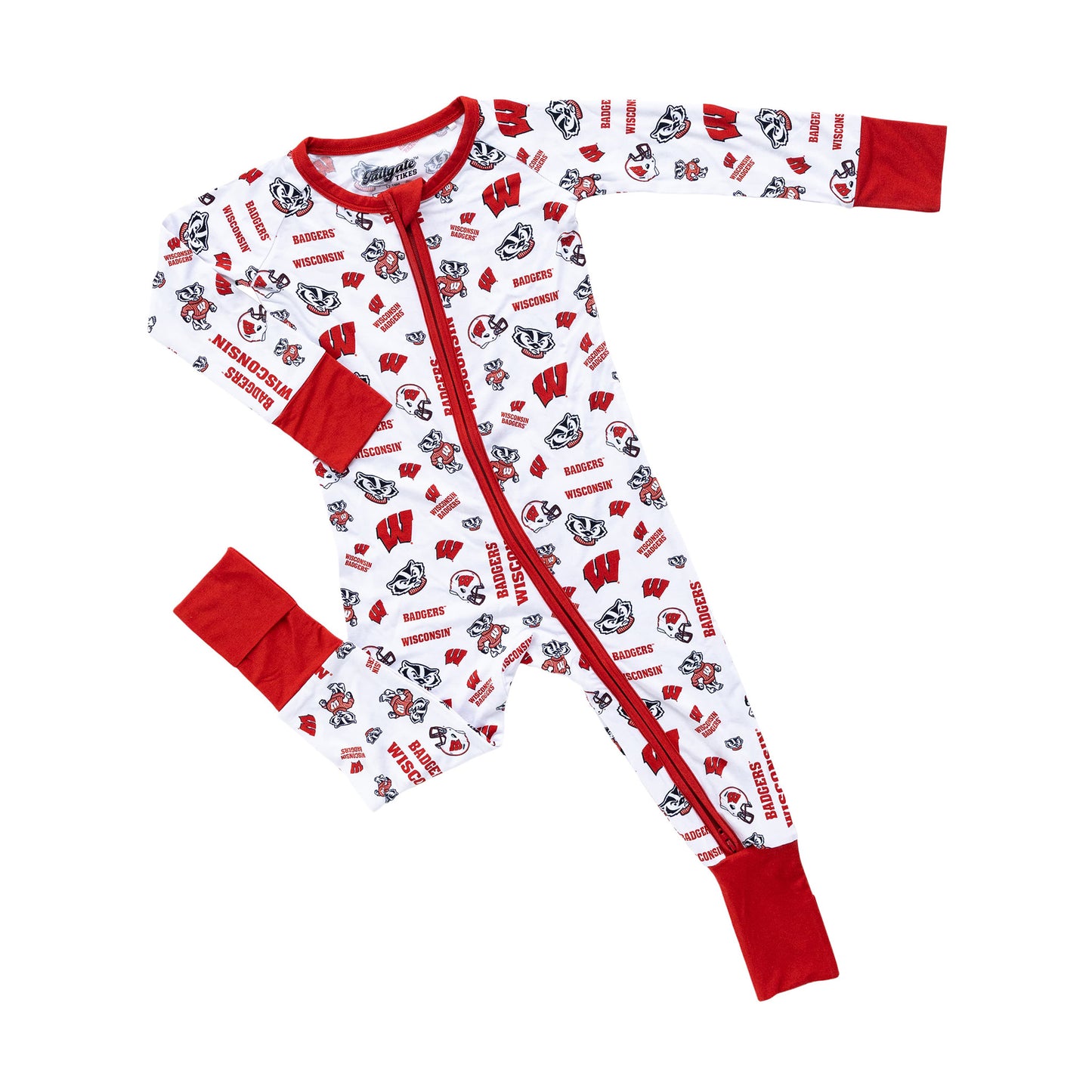 Official Wisconsin Badgers baby sleeper featuring team graphics on soft bamboo fabric