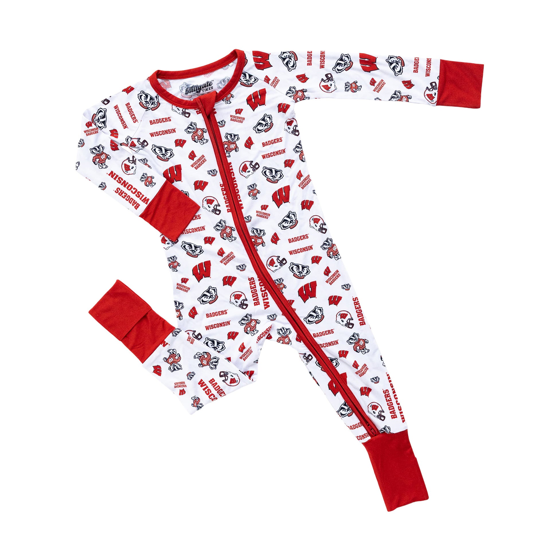 Official Wisconsin Badgers baby sleeper featuring team graphics on soft bamboo fabric