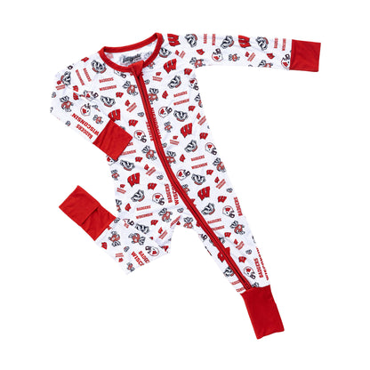 Official Wisconsin Badgers baby sleeper featuring team graphics on soft bamboo fabric