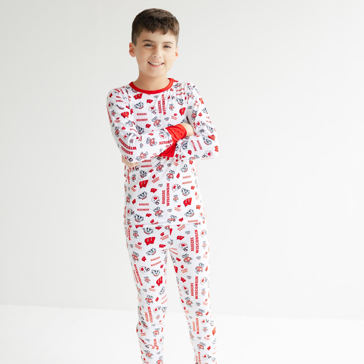 Kids Wisconsin Badgers two-piece pajama set with soft bamboo fabric