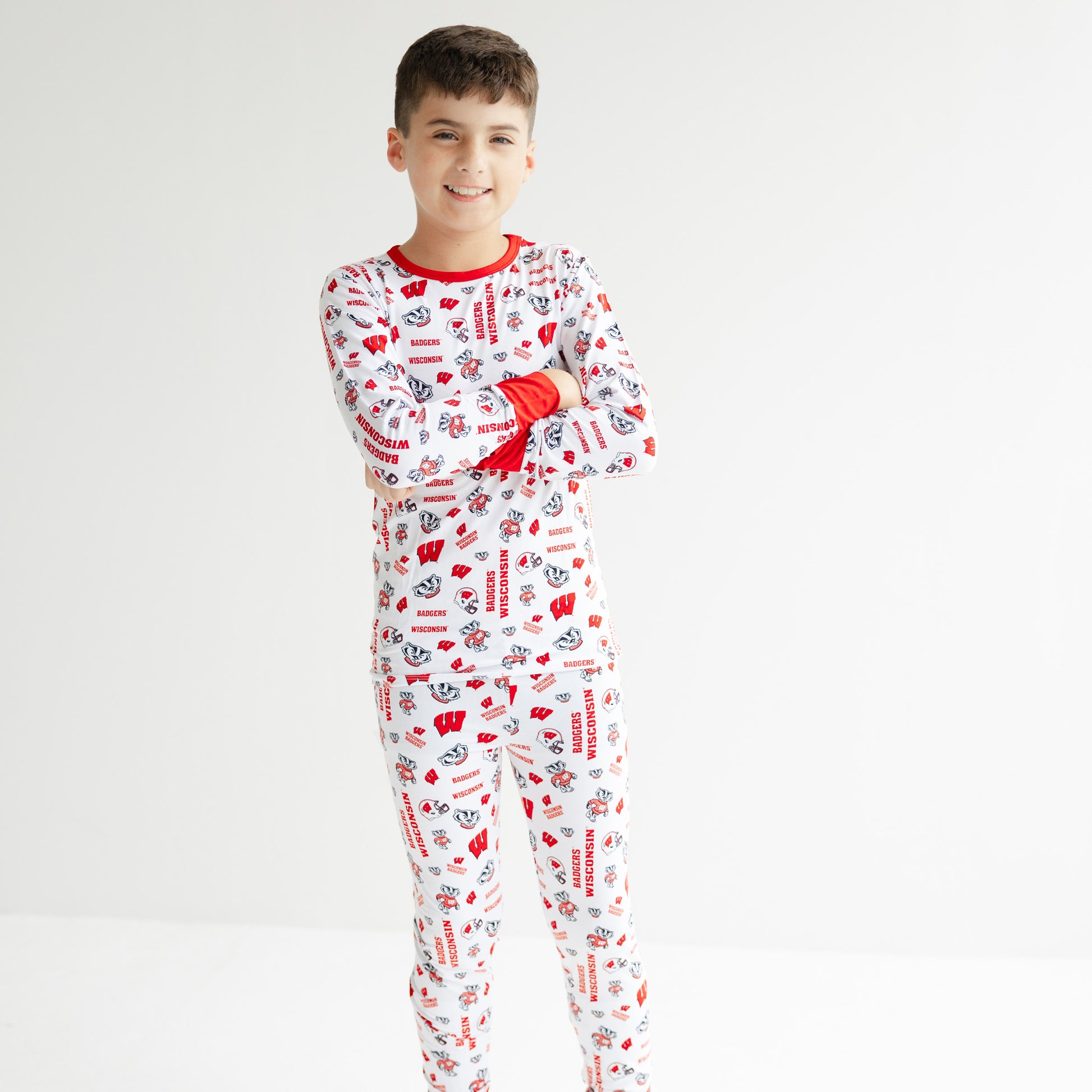 Kids Wisconsin Badgers two-piece pajama set with soft bamboo fabric