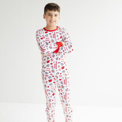 Kids Wisconsin Badgers two-piece pajama set with soft bamboo fabric