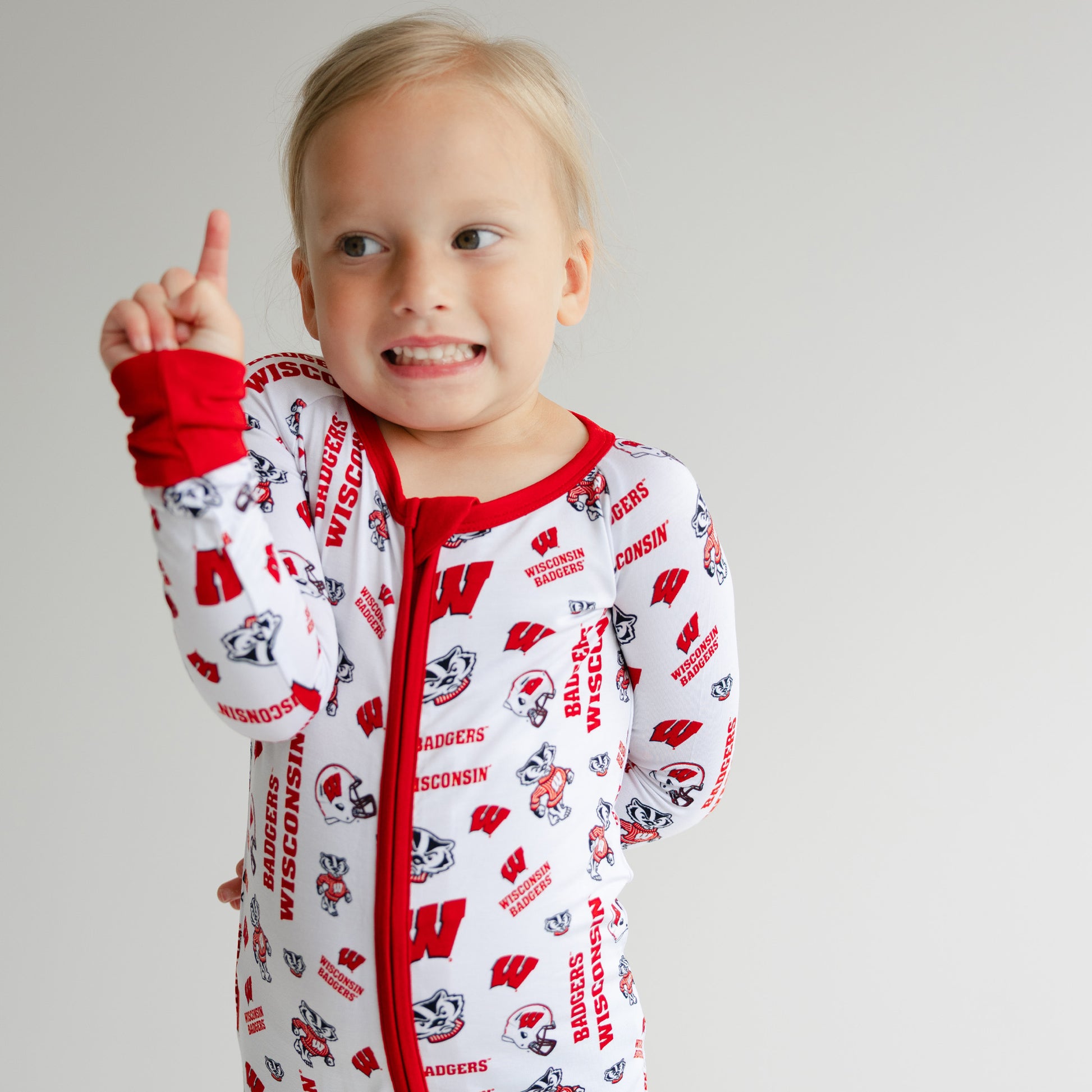 Officially licensed Wisconsin Badgers one-piece sleeper for babies by Tailgate Tikes