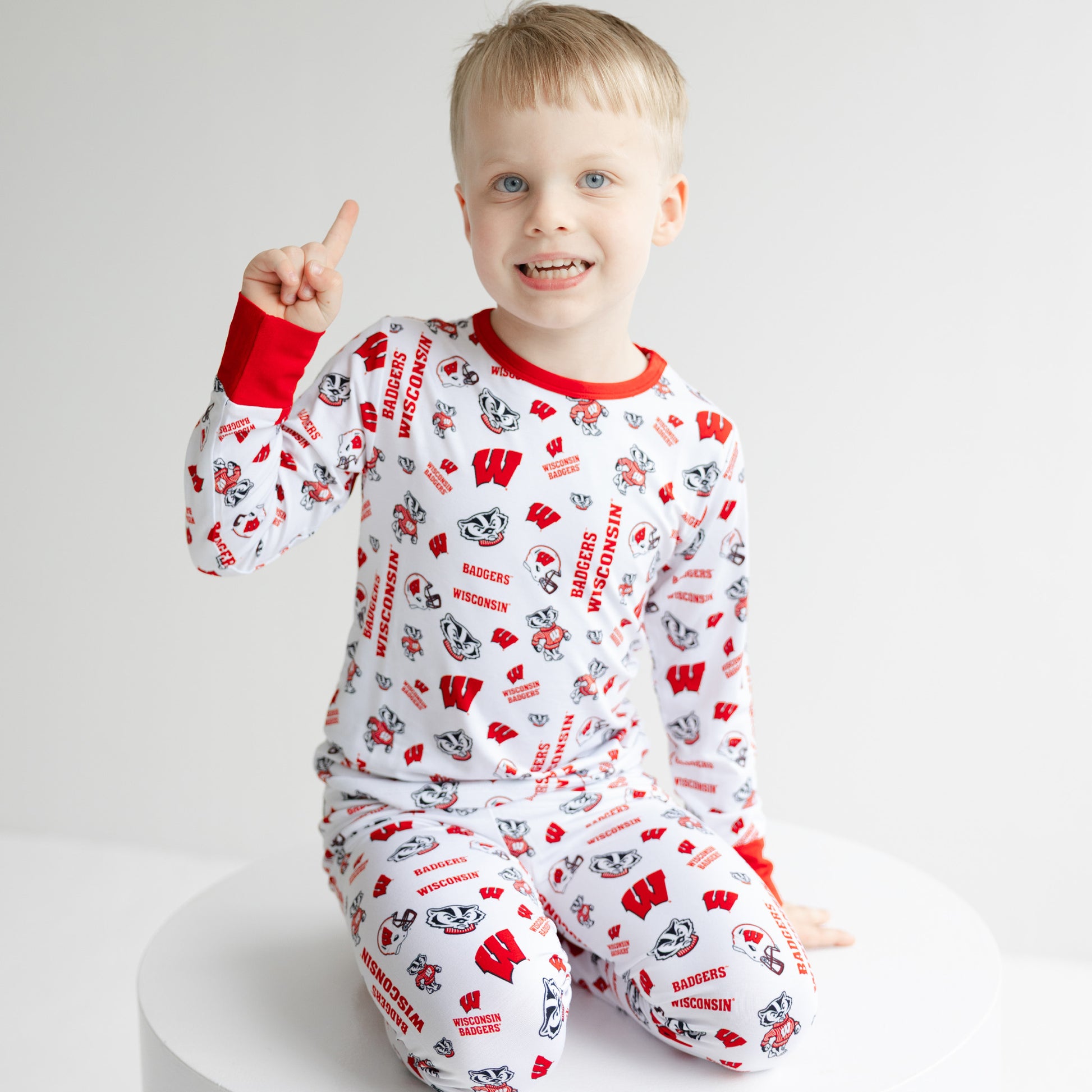 Officially licensed Wisconsin Badgers two-piece sleepwear for toddlers and kids