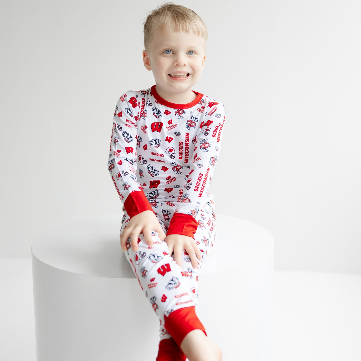 Wisconsin Badgers two-piece bamboo pajama set for toddlers and kids