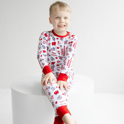 Wisconsin Badgers two-piece bamboo pajama set for toddlers and kids