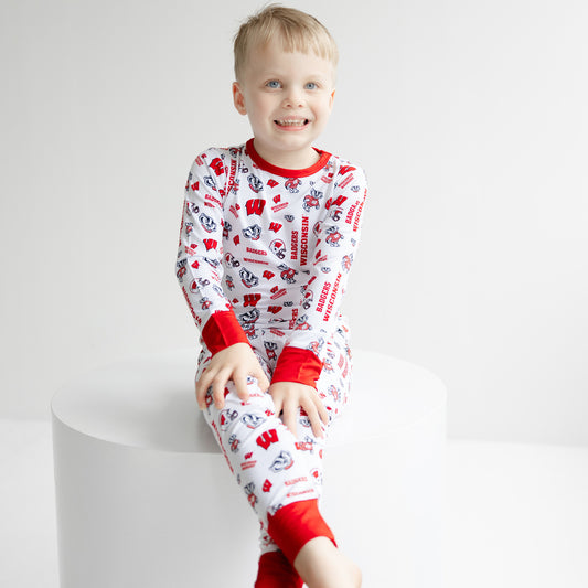 Wisconsin Badgers two-piece bamboo pajama set for toddlers and kids